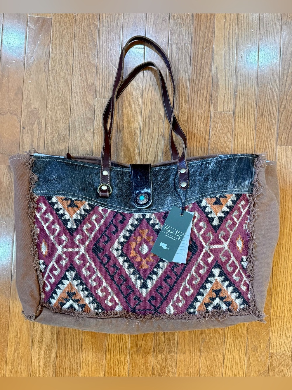 NWT Myra Bag Enamor Weekender Tote S-3985 Cowhide Aztec Southwestern Bag New